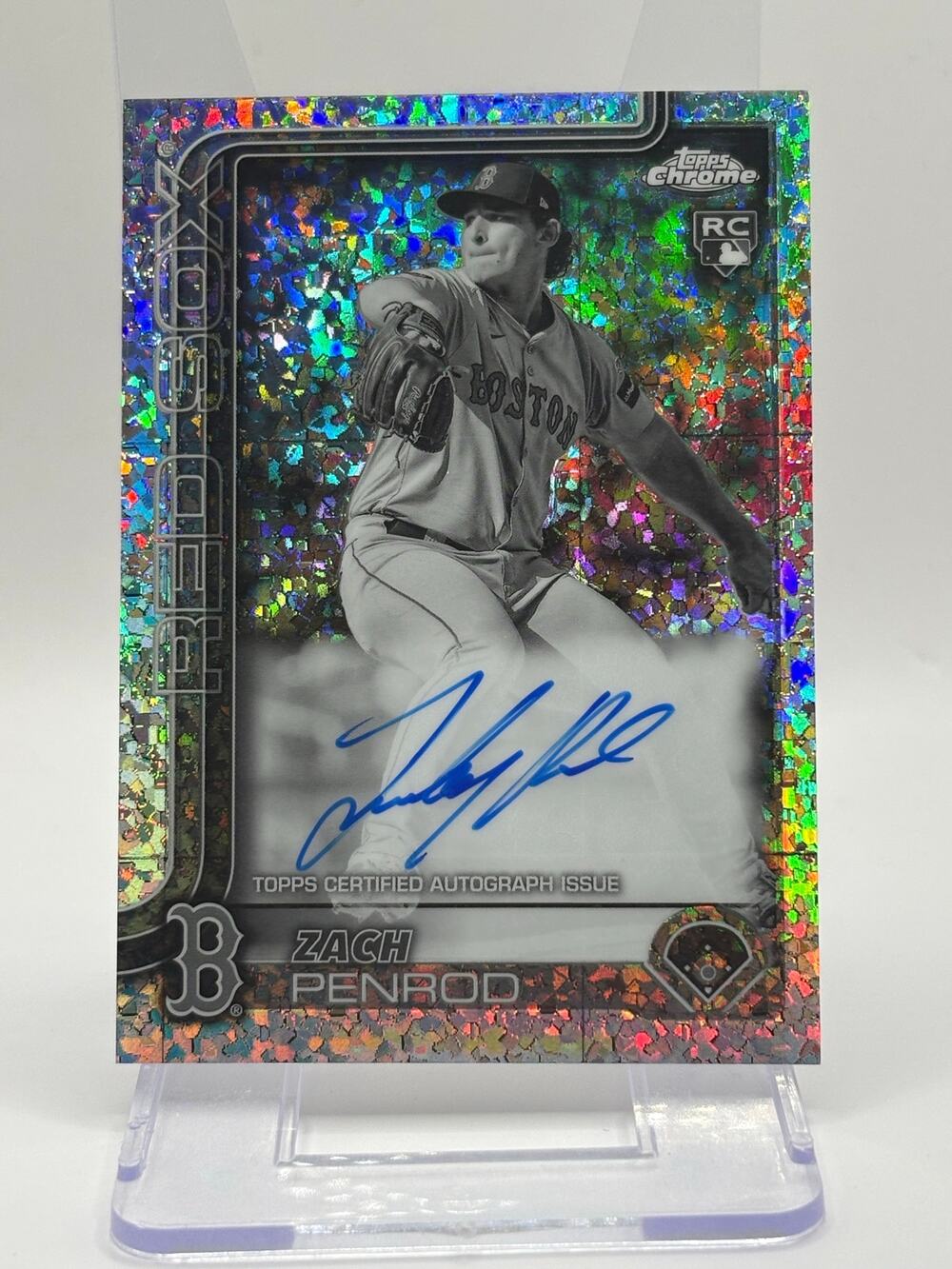 2025 Topps Chrome Zach Penrod Rookie Black & White Mini-Diamond Auto SSP Red Sox